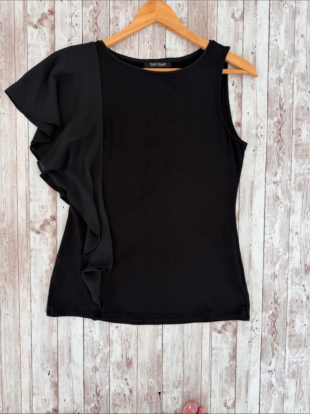 White House Black Market Black Off-the-Shoulder Knit Top sz Small Ruffle Black